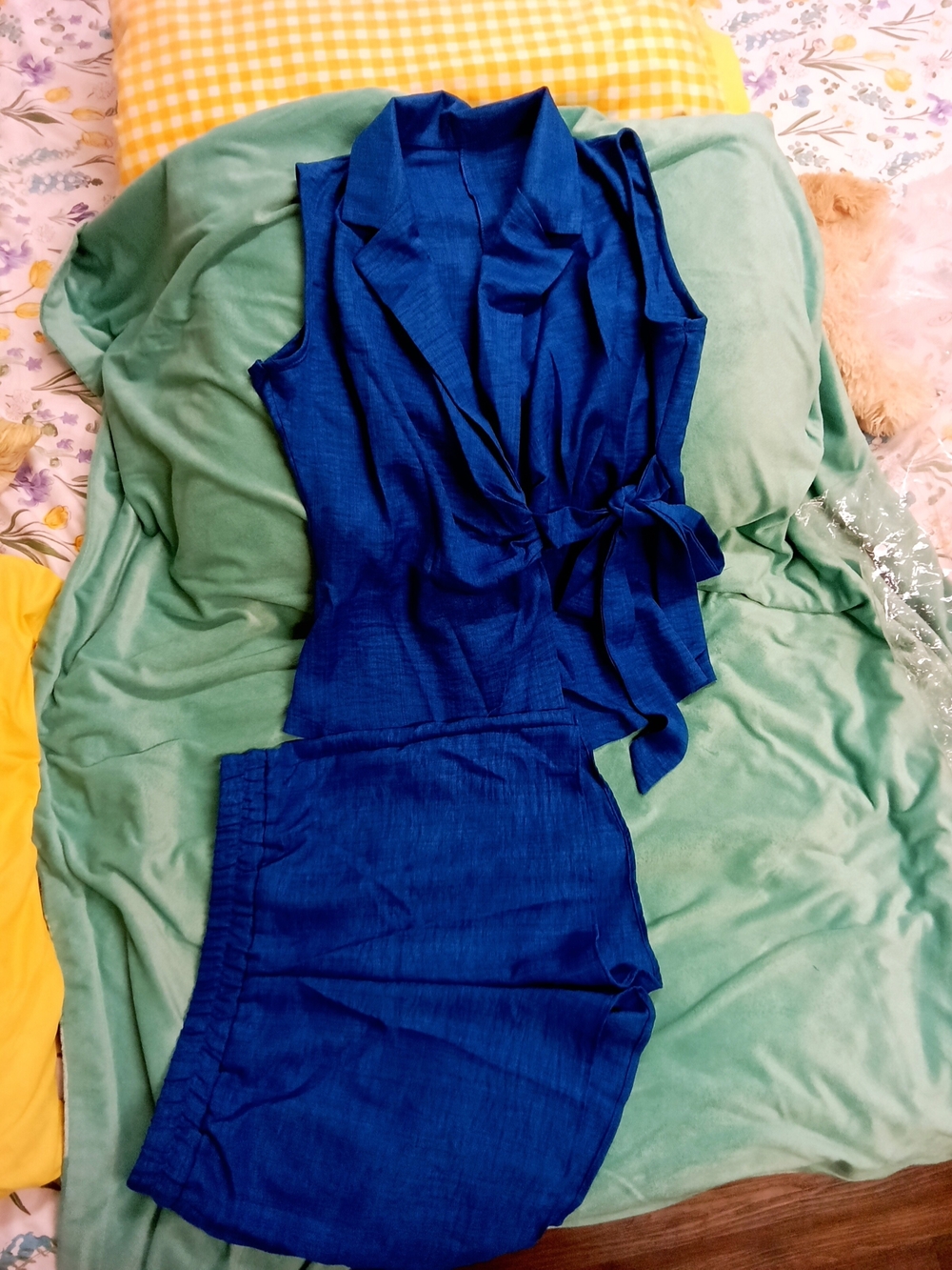 Sleeveless Tie-Waist Jumpsuit in Deep Blue